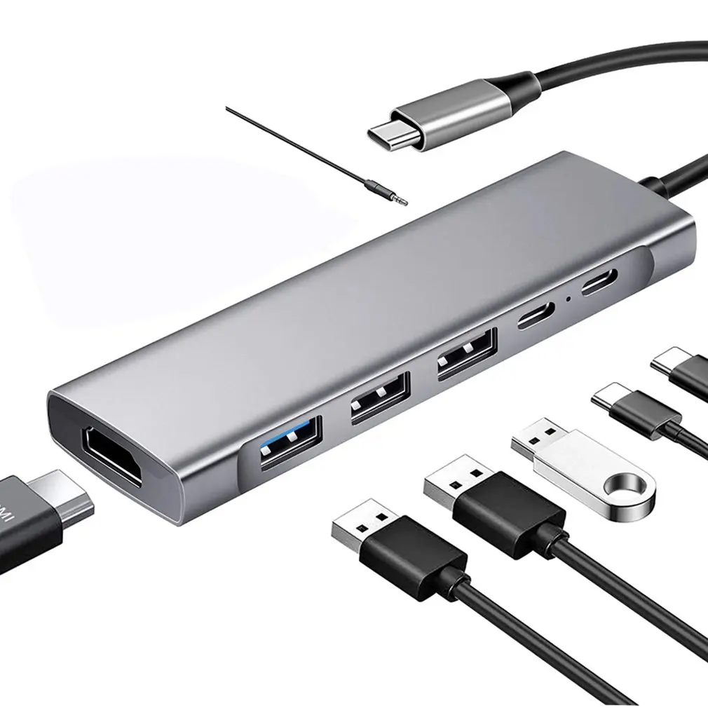 

USB C HUB Type C 9 in 1 Multi Splitter Adapter Dual Display HDMI-compatible For Lenovo Xiaomi Macbook PC Computer Accessories
