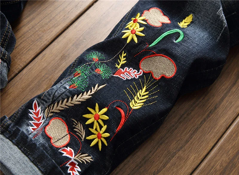 Джинсы мужские с вышивкой в стиле хип-хоп черные облегающие брюки из денима