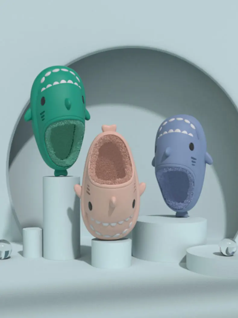 Милые Мультяшные тапочки Mo Dou из хлопка с акулами теплая зимняя обувь для