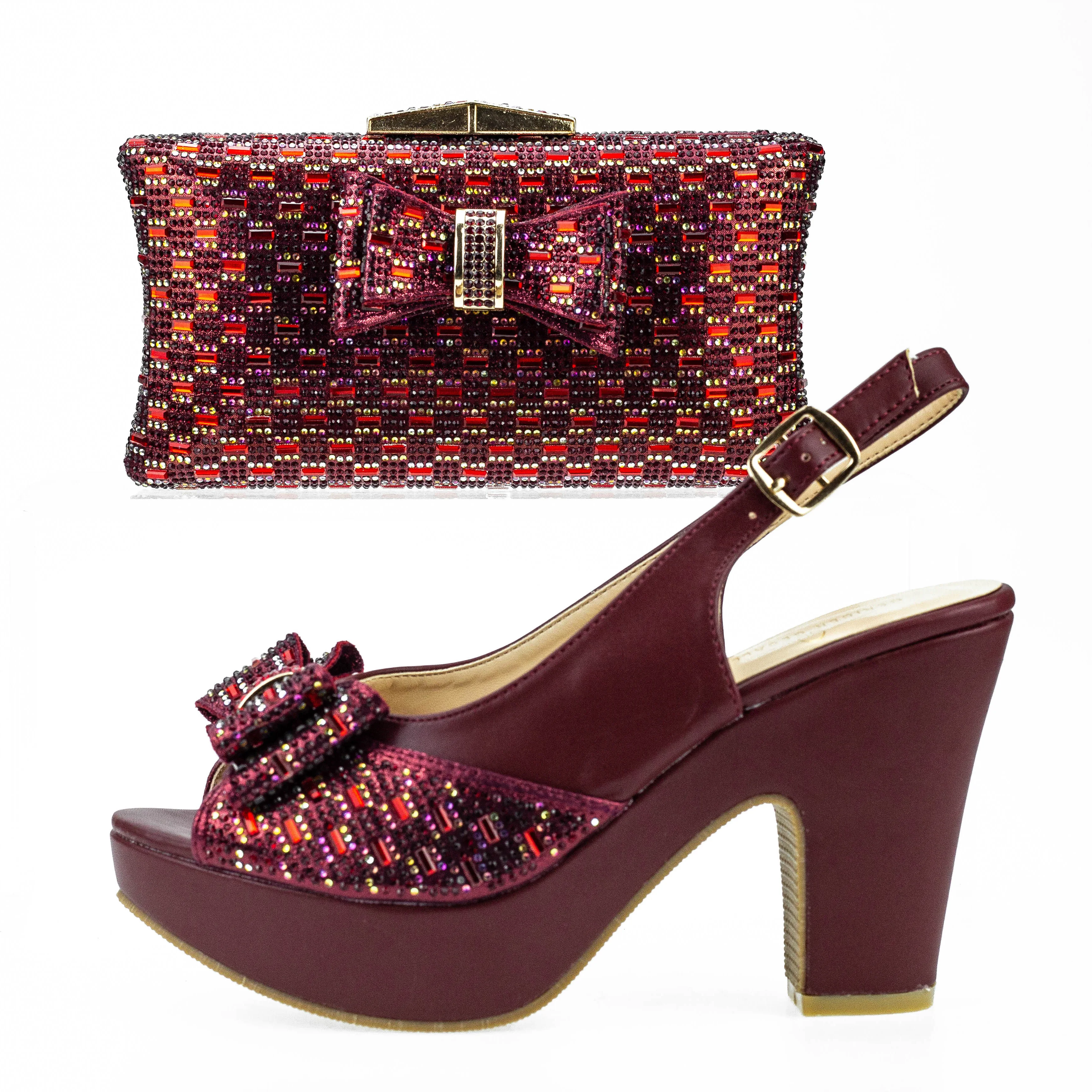 Bowknot Platform Shoes Summer Sandals Women 6245-35 Chunky Shoe with Bag Italian Wedding Pumps Heels Shoes and Matching Purse