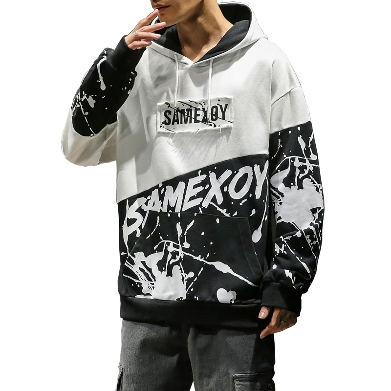 

Новые осенние западные стильные модные Цветные Лоскутные пуловеры с принтом, мужские толстовки с капюшоном в стиле хип-хоп, повседневные то...