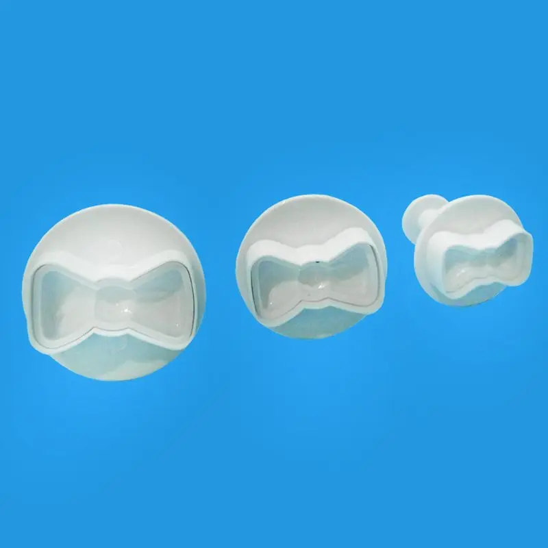3Pcs/Set Plastic 3D Mini Bowknot Shape DIY Fondant Plunger Cutter Cookie Stamp Mold Bow-Tie Biscuit Cupcake Topper Mould Baking | Дом и сад