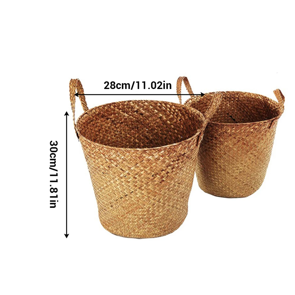 Круглая корзина для белья из натурального ротанга складная Соломенная Корзина