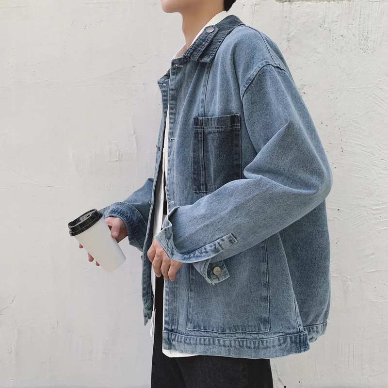 

2020 Spring And Autumn New Japanese Multi-pocket Loose Single-breasted Denim Jacket Fashion Casual Wild Top Blue / Black