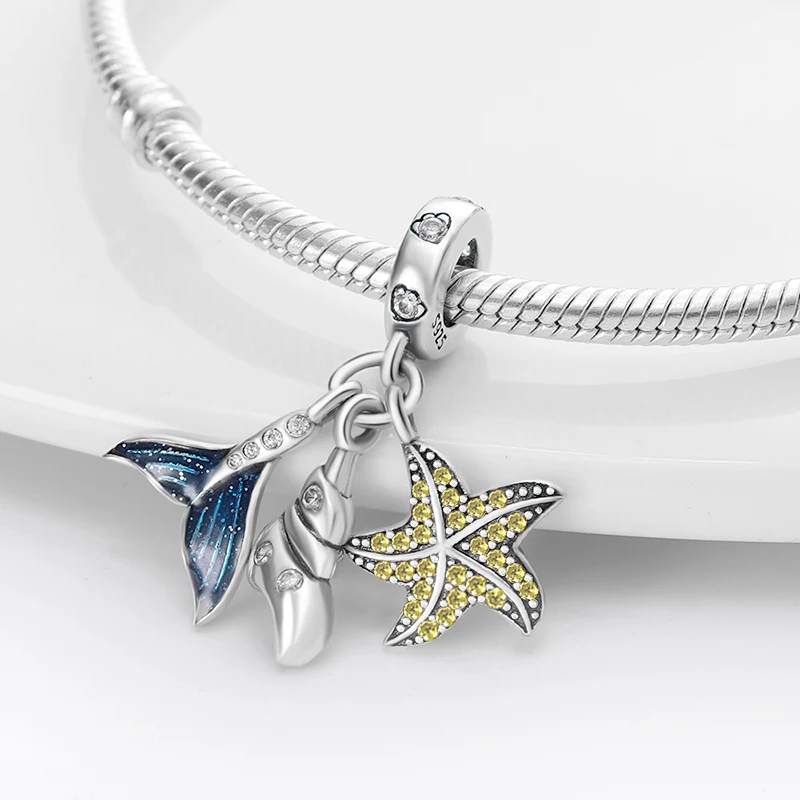 

HOT SALE Trend 925 Sterling Silver Starfish Dangle Charm Beads Fit Original Pandora Bracelet Pendant Necklace Jewelry