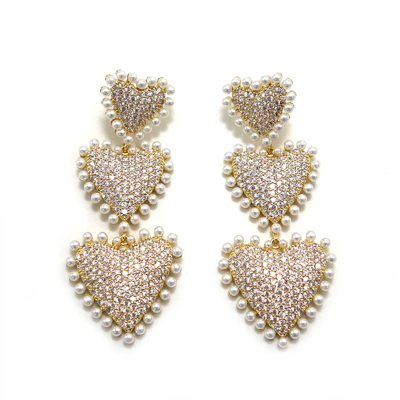 

New Heart-shaped Pearl Multicolor Earring For Women Wedding Cubic Zirconia Dubai Bridal Earrings Costume Jewelry Summer Party