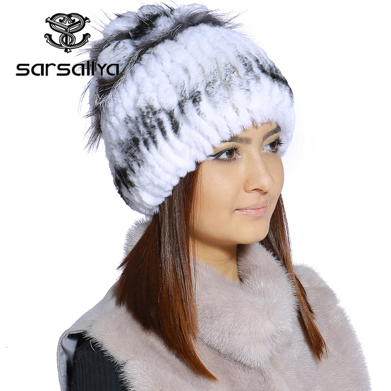 SARSALLYA Зимой меховая шапка для женщин реального рекс кролика с silver fox меховой