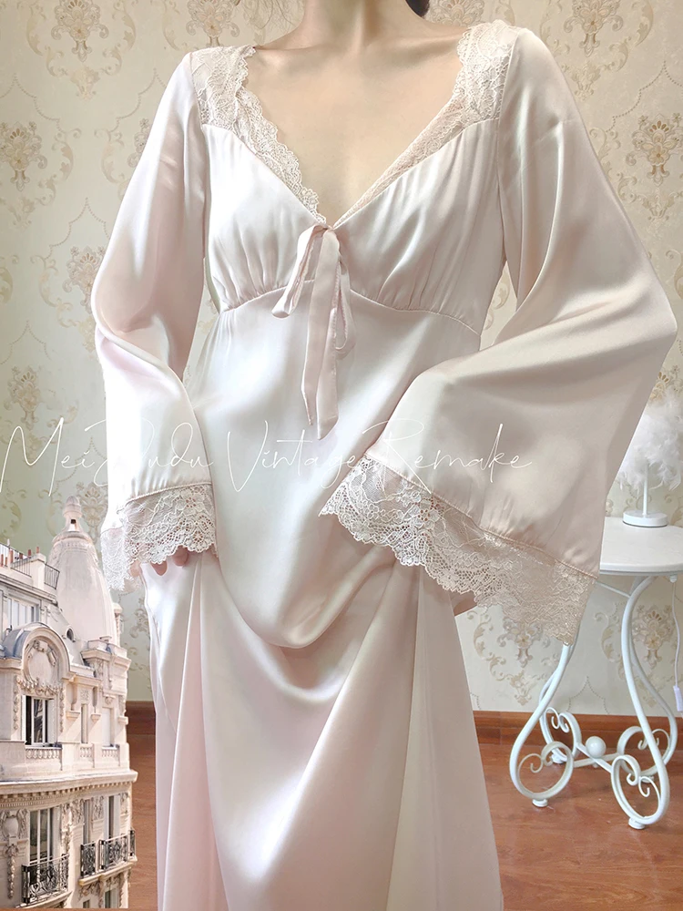 Платье женское шелковое атласное винтажная ночная рубашка принцессы сорочка из