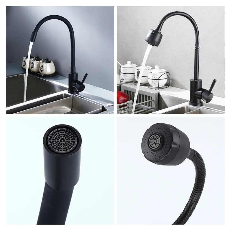 Матовый черный кухонный кран из нержавеющей стали вытяжной смеситель для