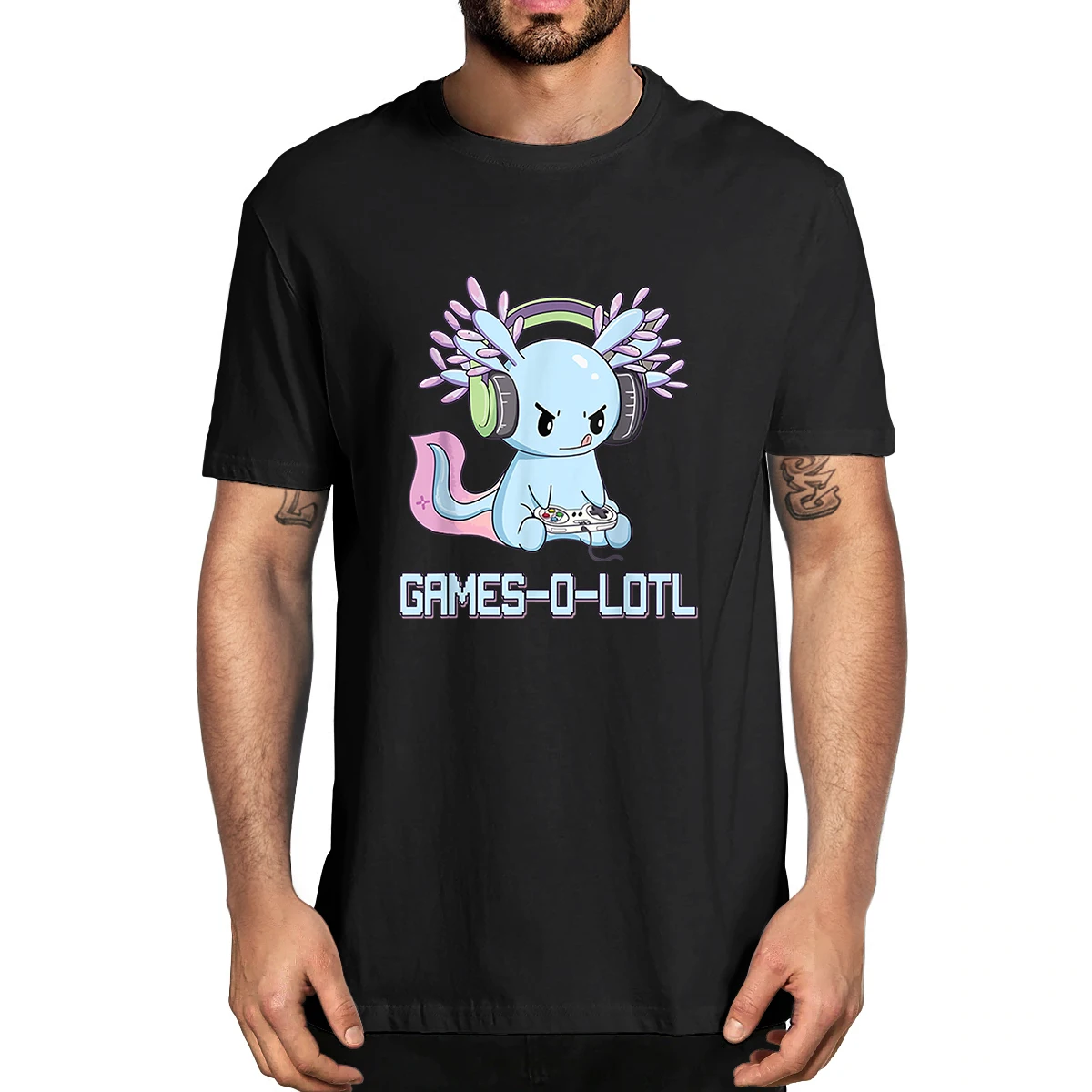 

100% Cotton Gamesolotl Axolotl Video Gamer Kawaii Pastel Goth Anime Men's Novelty T-Shirt Women Casual Streetwear Harajuku Tee