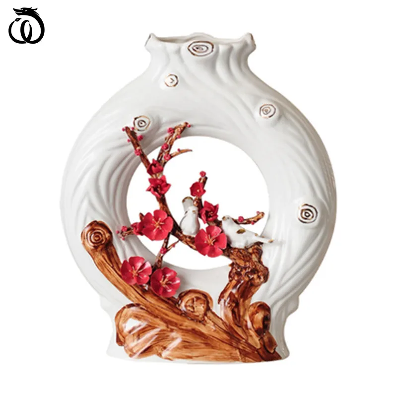

WU CHEN LONG Chinese Hollow Out Vase Ceramics Screen Statue Modern Living Room TV Cabinet Flower Arrangement Home Decor A3301