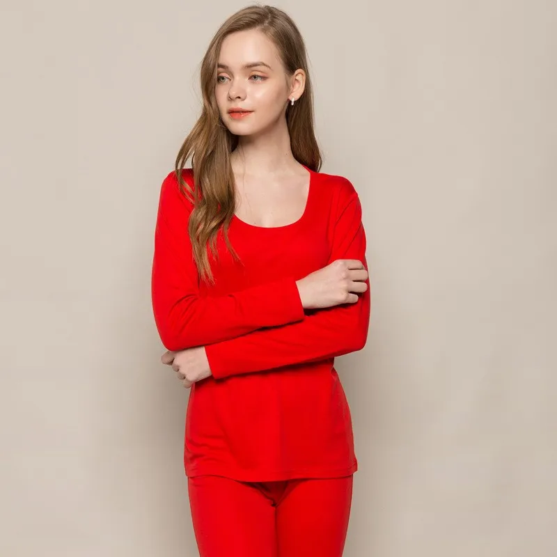 Red Шерсть, шелк, женское нижнее белье, кальсоны, топ и низ, набор, Осень-зима, комплект нижнего белья, Размеры M, L, XL, XXL - Цвет: Red