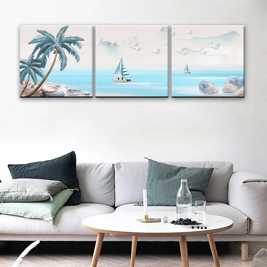 HD Печать на холсте пальмы морской волны современный постер живопись домашний