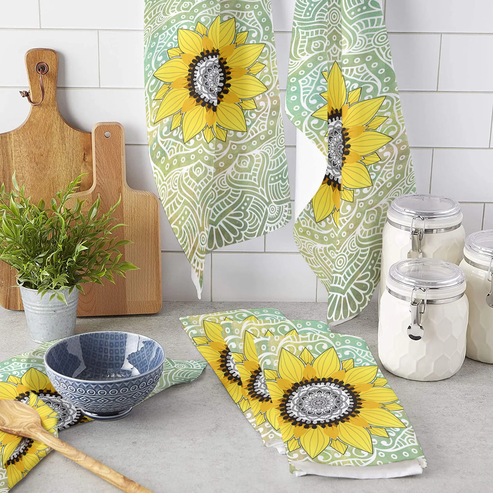

Подсолнух мандала, кухонное полотенце из микрофибры, посуда, столовая утварь, кухонная утварь