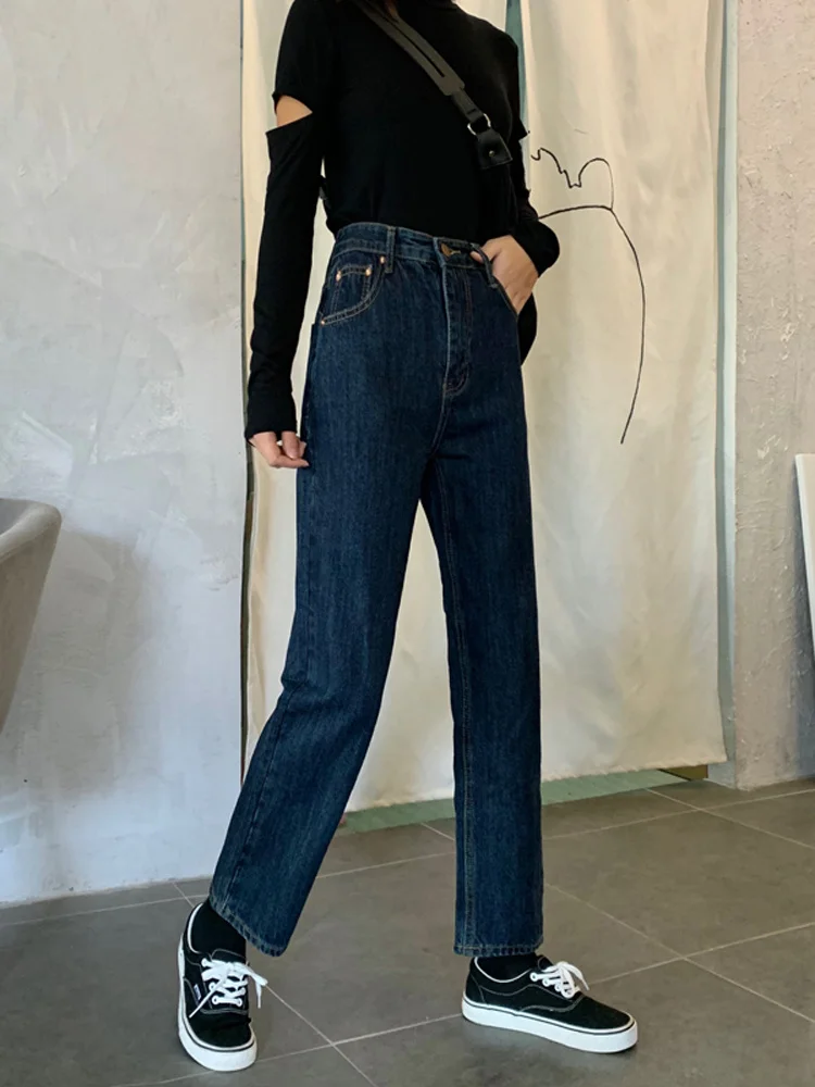 Осень 2021 свободные прямые джинсы женская одежда узкие брюки с высокой талией