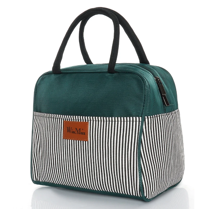 

Winmax Large Capacity Portable Food Lunch Bags for Men Women Striped Green Insulated Thermal Icepack Convenient Tote Cooler Bags