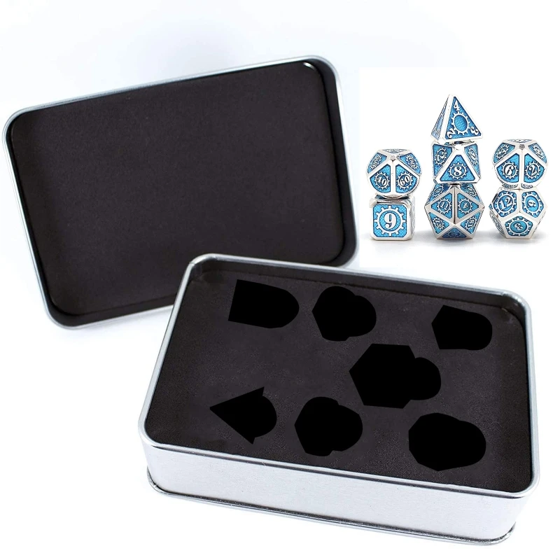 

7 PCS Steampunk Style Metal Dice Metallic DND Game D&D Dice with Free Metal Case X3UA