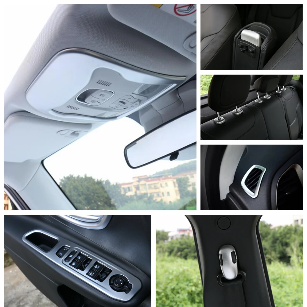 

Matte Interior Refit Kit Roof Lights / Lift Button / Air AC / Dashboard / Safety Belt Cover Trim For Jeep Renegade 2015 - 2020