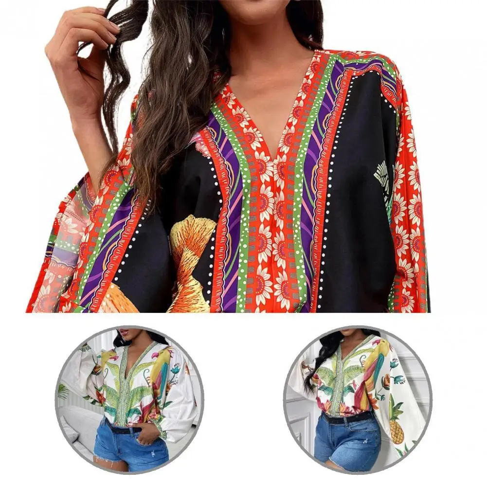 

Модная винтажная женская блузка с тропическим принтом, пуловер, топ, Быстросохнущий мягкий