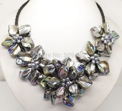 free shipping &gt&gtBeautiful black Baroque Shell Flower Pearl Necklace | Украшения и аксессуары