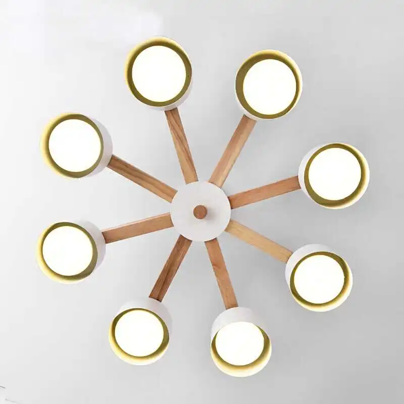 Современные деревянные светильники для люстры гостиной спальни белый абажур