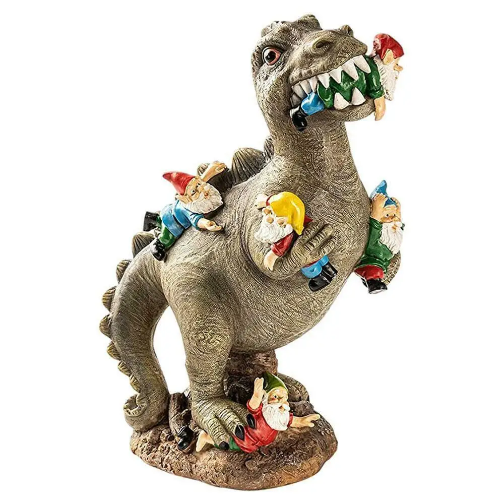 

Dinosaur Eating Gnomes Garden Statue Funny Resin Outdoor Garden Decor Cartoon Small Sculptures For Lawn Garden Decor