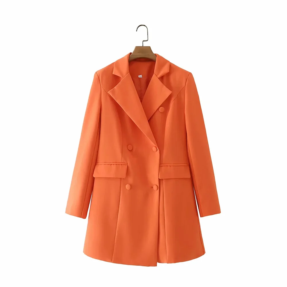

DYLQFS 2021 женский элегантный оранжевый костюм с длинным рукавом, Женский винтажный офисный двубортный Блейзер, повседневный модный шикарный т...