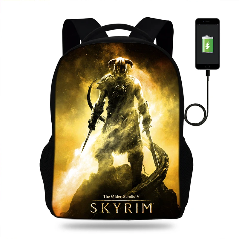 Рюкзак Skyrim для детей школьный рюкзак с usb зарядкой Мужской Дорожный подростков