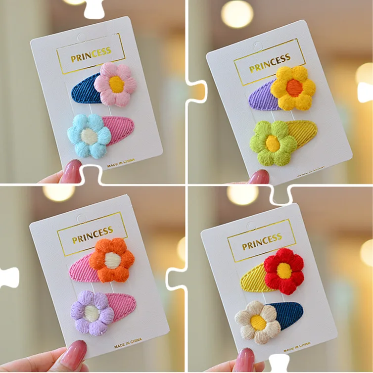 

Good Quality Baby Girls Snap Hair Clips 2/4/8pcs/Pack Wool Crochet Knitting Flower Kids Hairpins Corduroy Barrettes Headdress