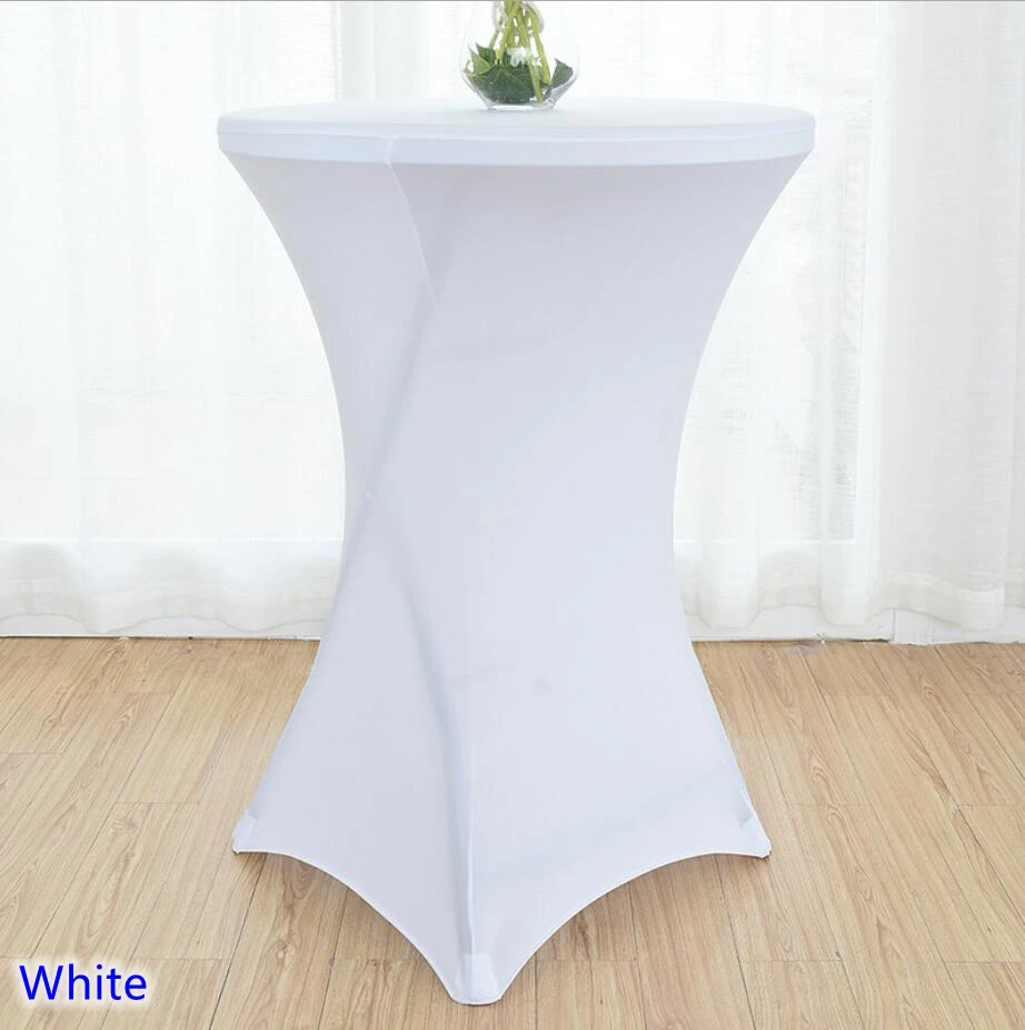 

White Colour Spandex Table Cover Cocktail Table Cloth Lycra High Bar Table Linen Wedding Party Hotel Table Decoration On Sale