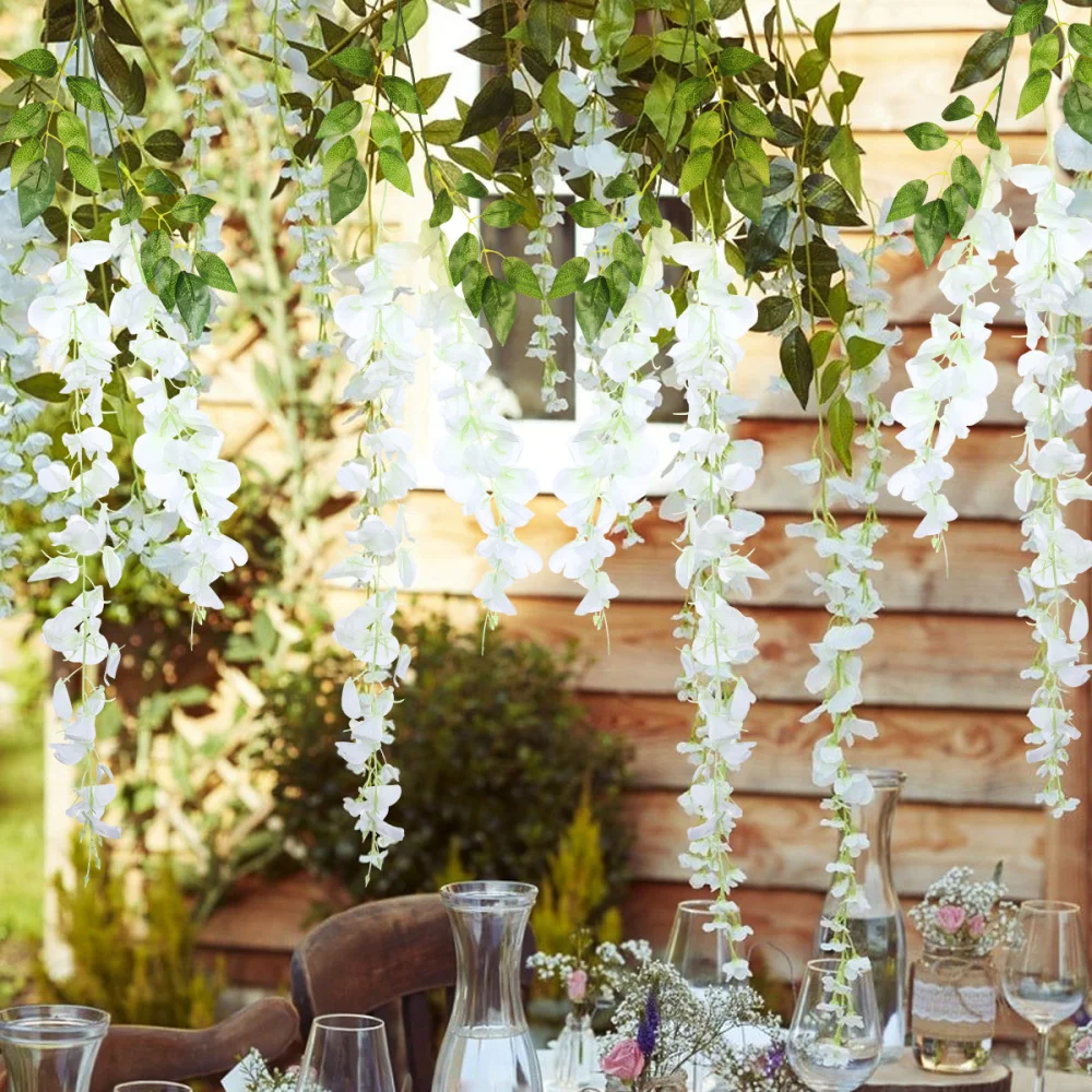 

IMIKEYA 12 Pcs Artificial Silk Wisteria Ivy Vine Garland Simulation Plants Props 90CM for Party Wedding Home Decoration (White)
