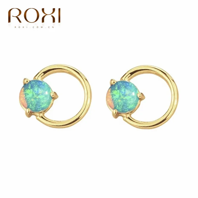 Женские и детские серьги-гвоздики ROXI круглые серьги с белым огненным опалом