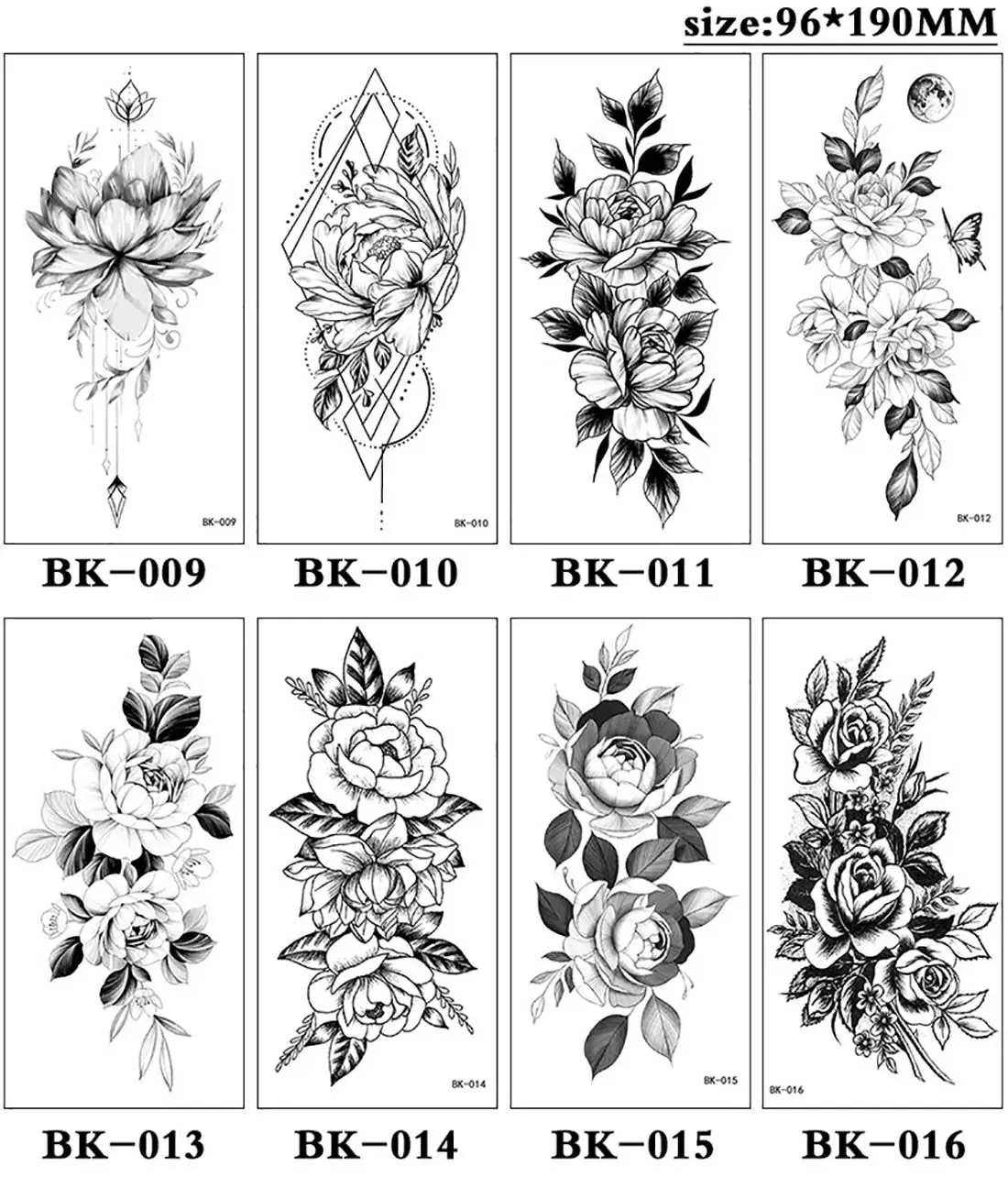 Черные эскизные наклейки для татуировок с цветами черные 3D женские