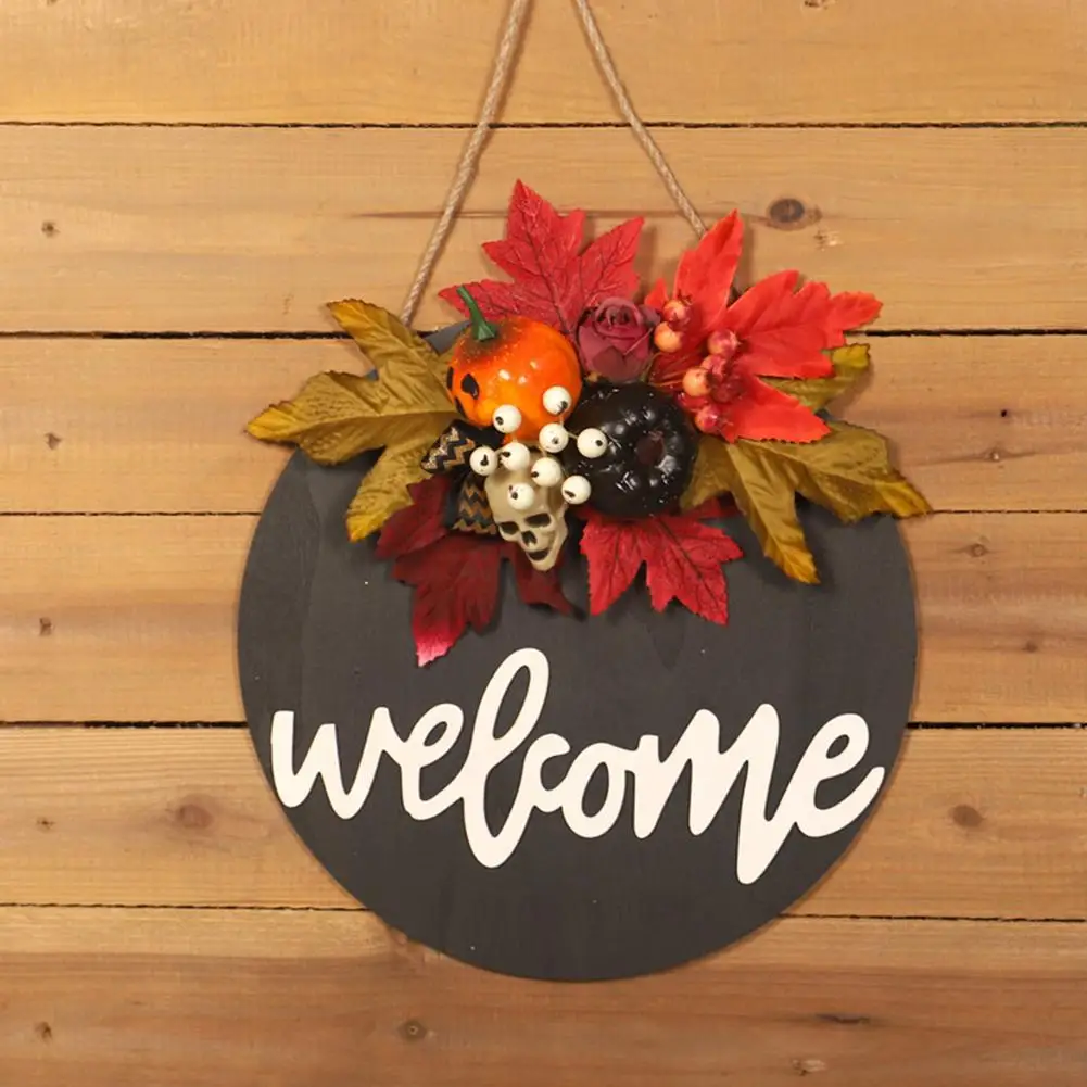 

Деревянный настенный подвесной кленовый лист в виде черепа или тыквы для Хэллоуина, дверной декор, подвеска с приветствием, кленовый лист, а...