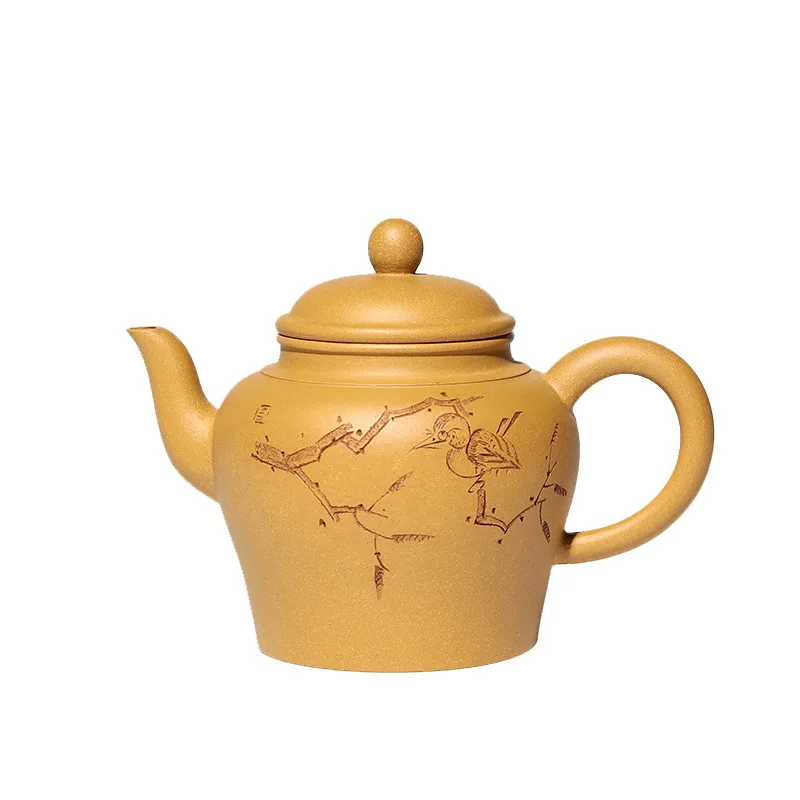 

Yixing Zisha teapot original ore section clay full hand carved Fengchun teapot exquisite Kungfu teapot