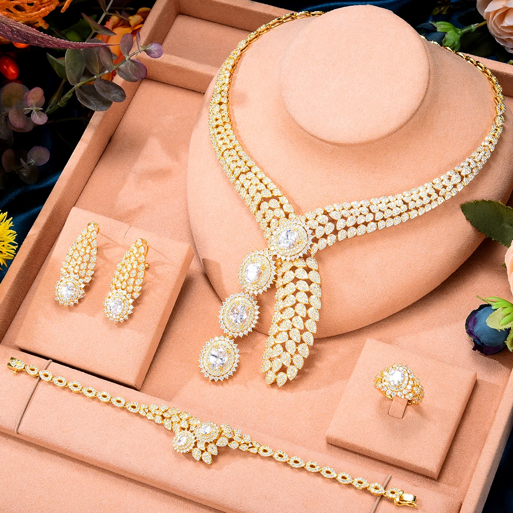 

GODKI Роскошные комплекты ювелирных изделий из 4 предметов в африканском стиле для женщин Свадебные с кубическим цирконом и кристаллами CZ пом...