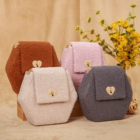 2021 new hot fashion teddy velvet fabric women hexagon heart metal cover handbag purse shoulder bag with chain crossbody bag