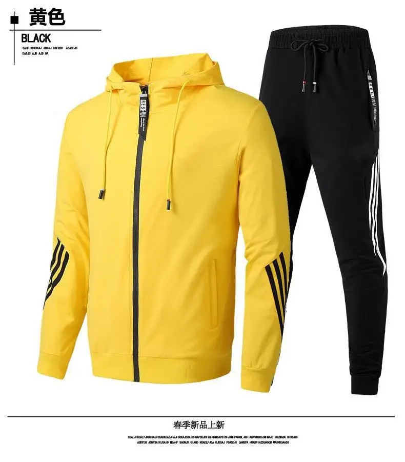 

2020 spring and autumn men's two-piece striped sportswear men's full-sleeve hooded top + outdoor track pants track