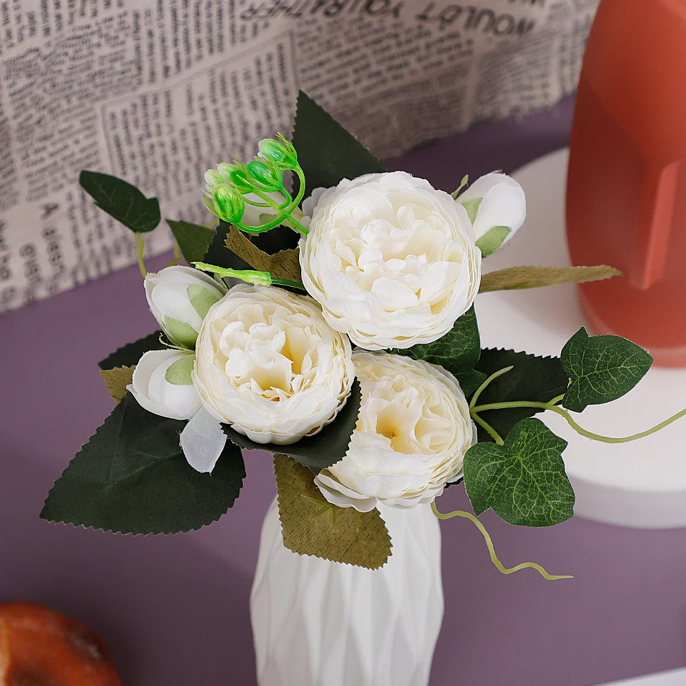 

32cm Rose White Silk Bouquet Peony Pink Artificial Flowers Big Head Bud Bride Wedding Home Decoration Bridal Flowers Hotel Decor