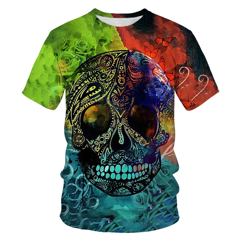 

Summer popular personality Street men's cotton top T-shirt leisure sports skeleton figure men's and women's fashion 3D printing