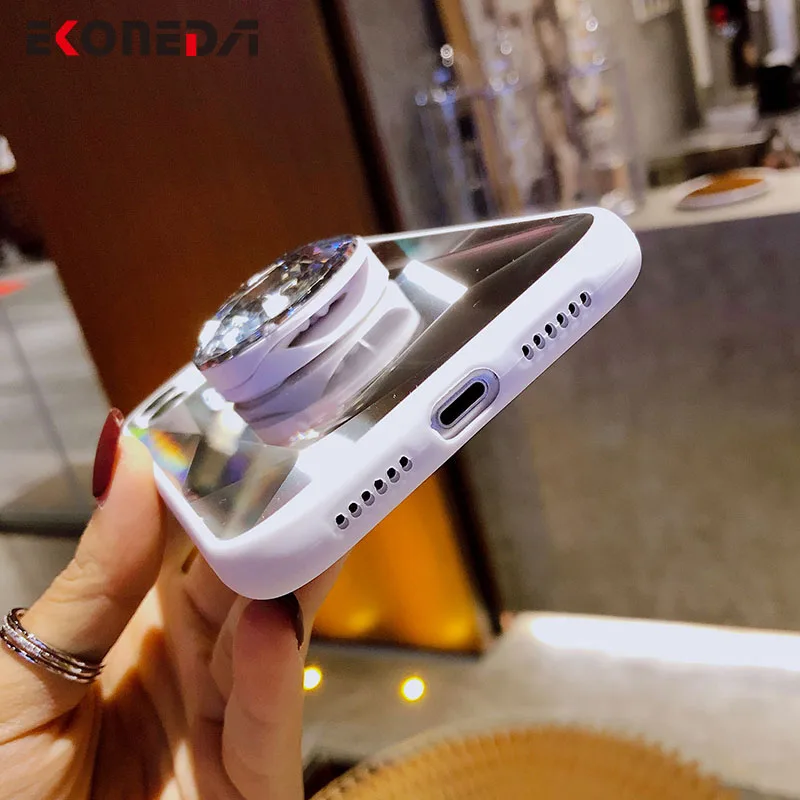 

EKONEDA Phone Holder Stand Case For iPhone XR X 11 Pro XS Max 6 6S 7 8 Plus SE 2020 Luxury Diamonds Mirror Case