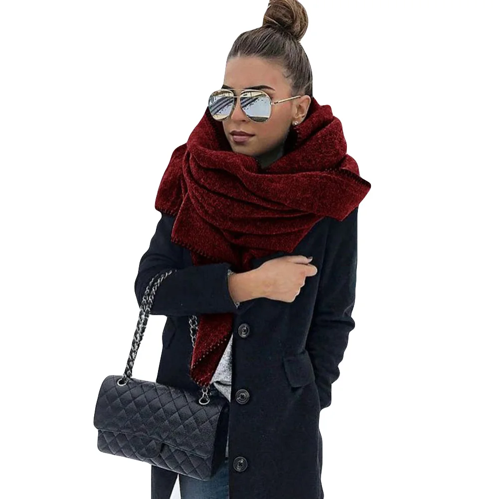 

200cm Autumn Winter Scarf Women Solid Color Fleece Scarf Warm Shawl Outdoor Neck Wrap Outdoor Windproof Soft Scarve Accessory