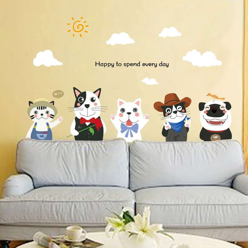 

Five Puppies Wall Stickers for Kids Room Nursery Bedroom Wall Decoration Cartoon Living Room Background Decals for Furniture