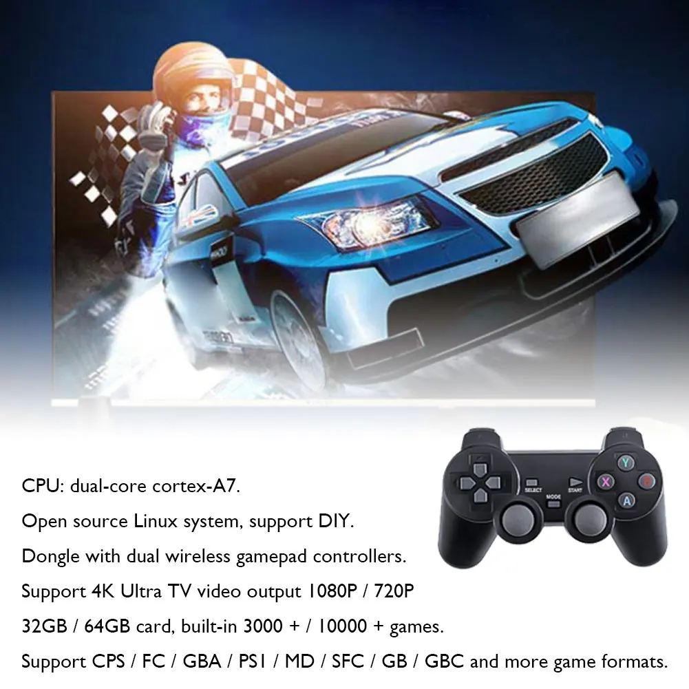 

4K Ultra Video Game Console Dual GamePad for PS1/GBA Retro TV Game Console HDMI-Compatible 64GB 10000 Games Video Game Stick
