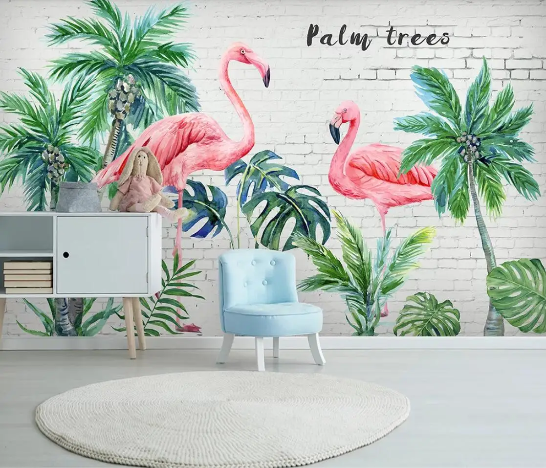 Обои с тропическими пальмами в скандинавском стиле Настенная роспись дождевым