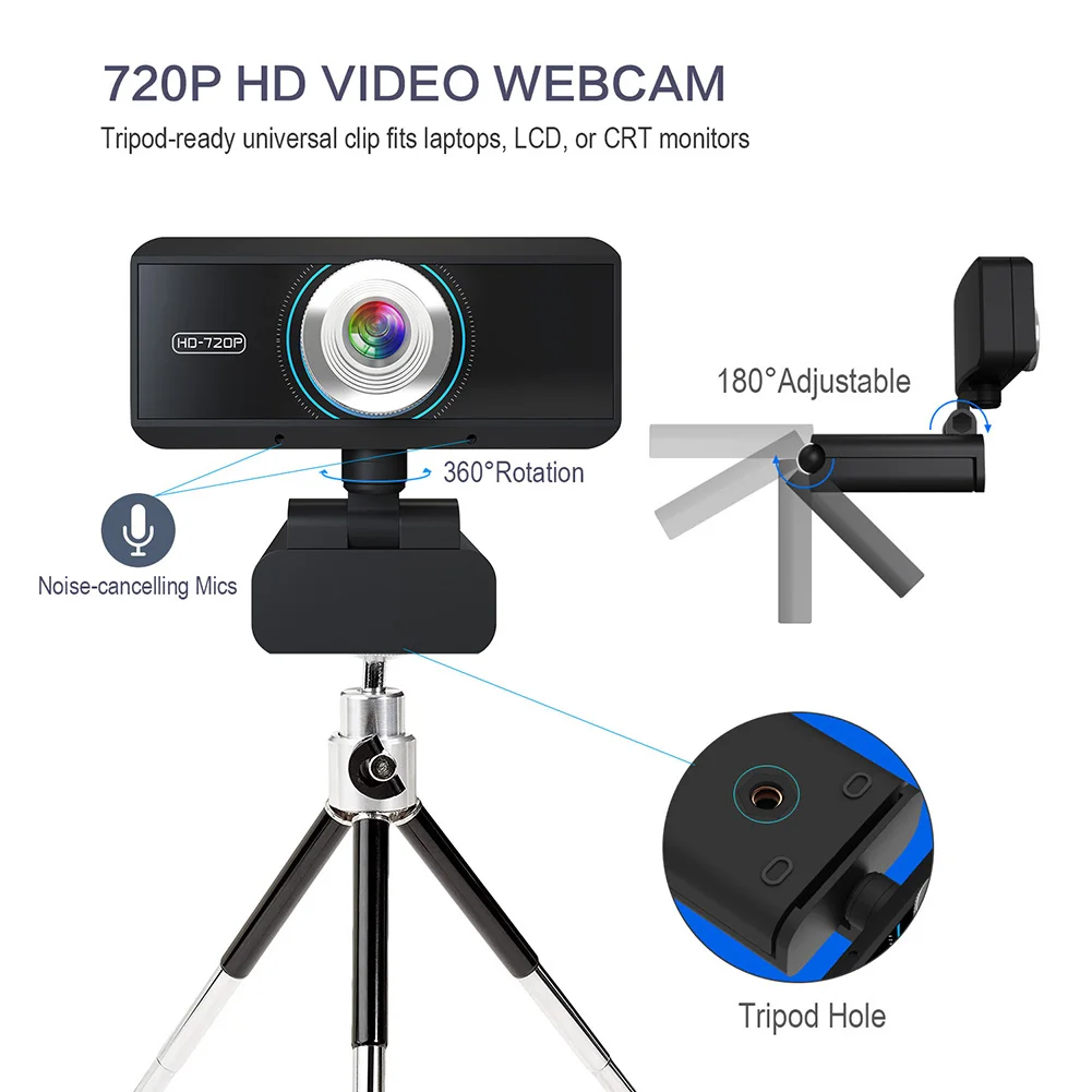 Веб камера HD 720P веб с поворотом на 360 градусов для ПК видеозвонков и записи