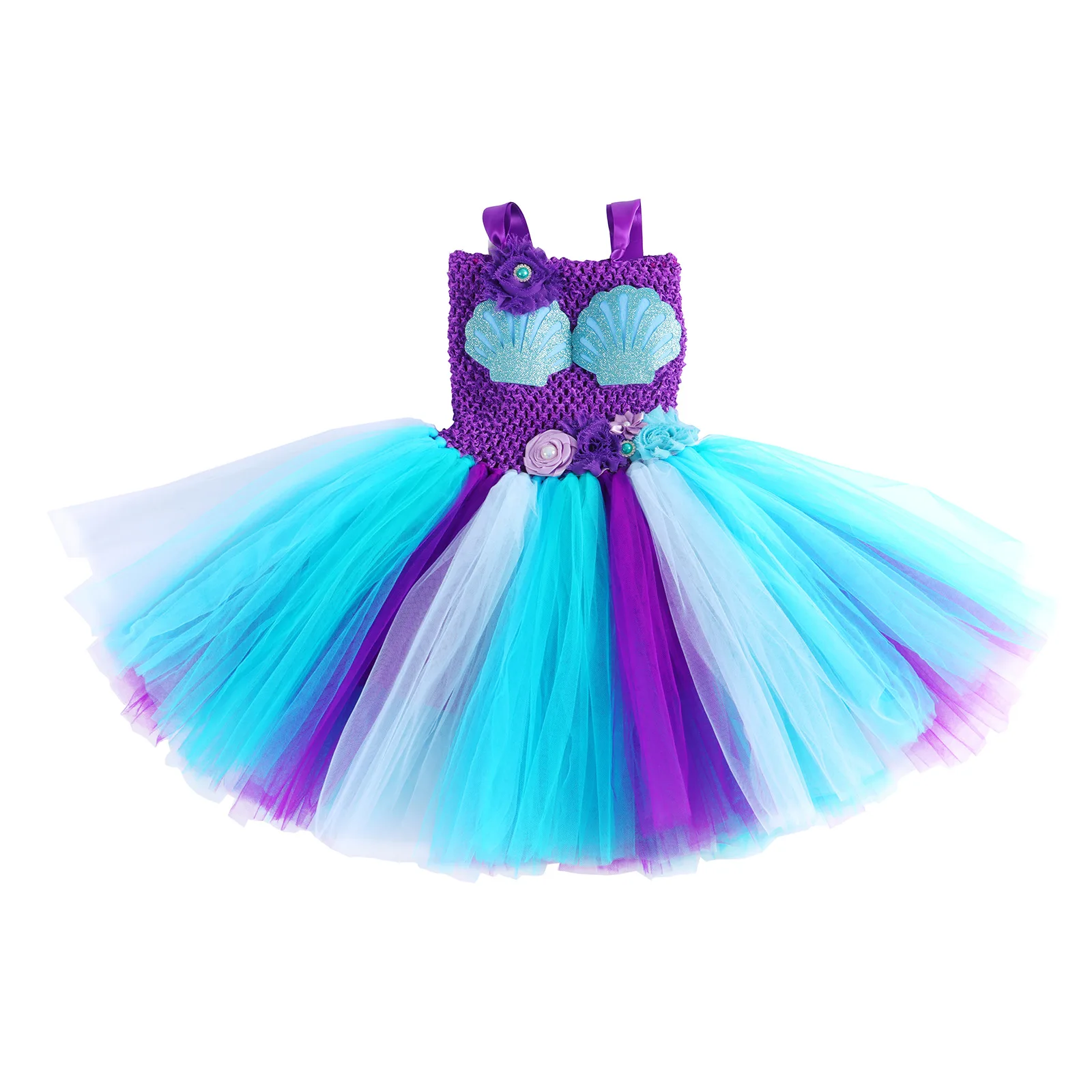 Женское платье-пачка до колен фиолетового и синего цвета с повязкой на голову |