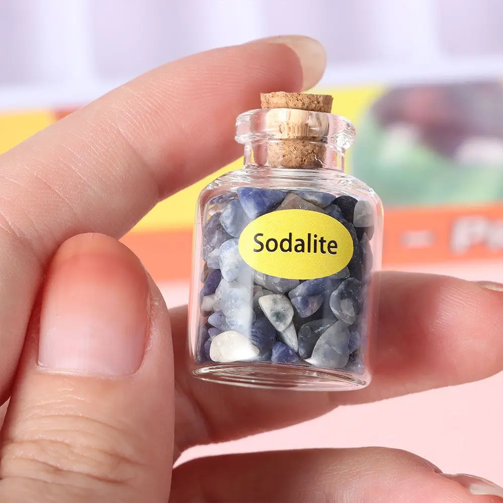 Mini Ornament Rose Quartz Sodalite Natural Stone Healing Crystal Gravel Bottles Wooden Cork Stones | Дом и сад