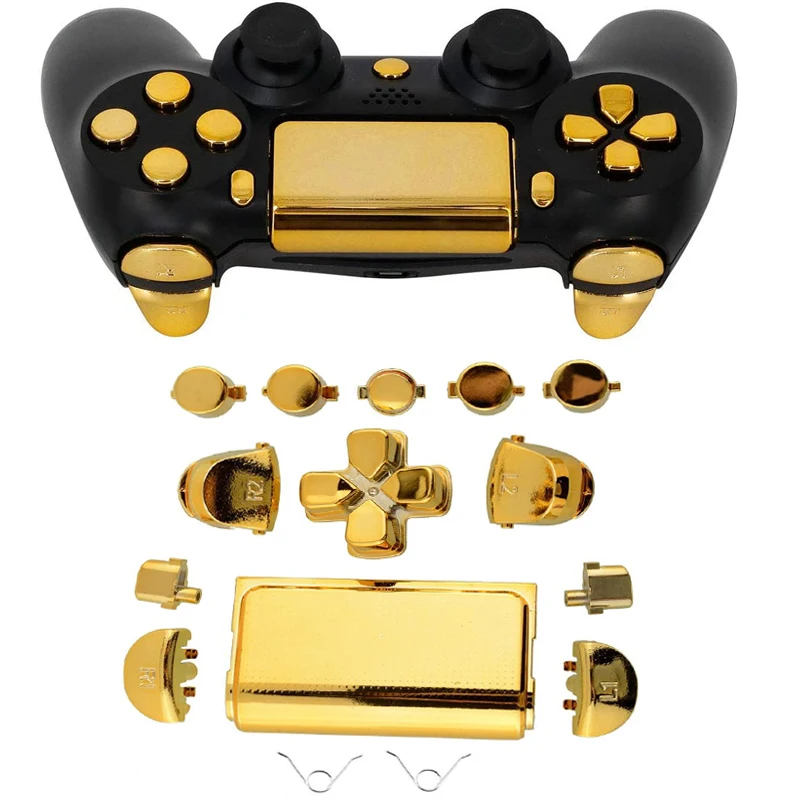 For PS4 Play station 4 Controller DualShock 4 Chrome Golden Plating Replacement Repair Buttons Touch Pad Dpad ABXY 2 Springs Set