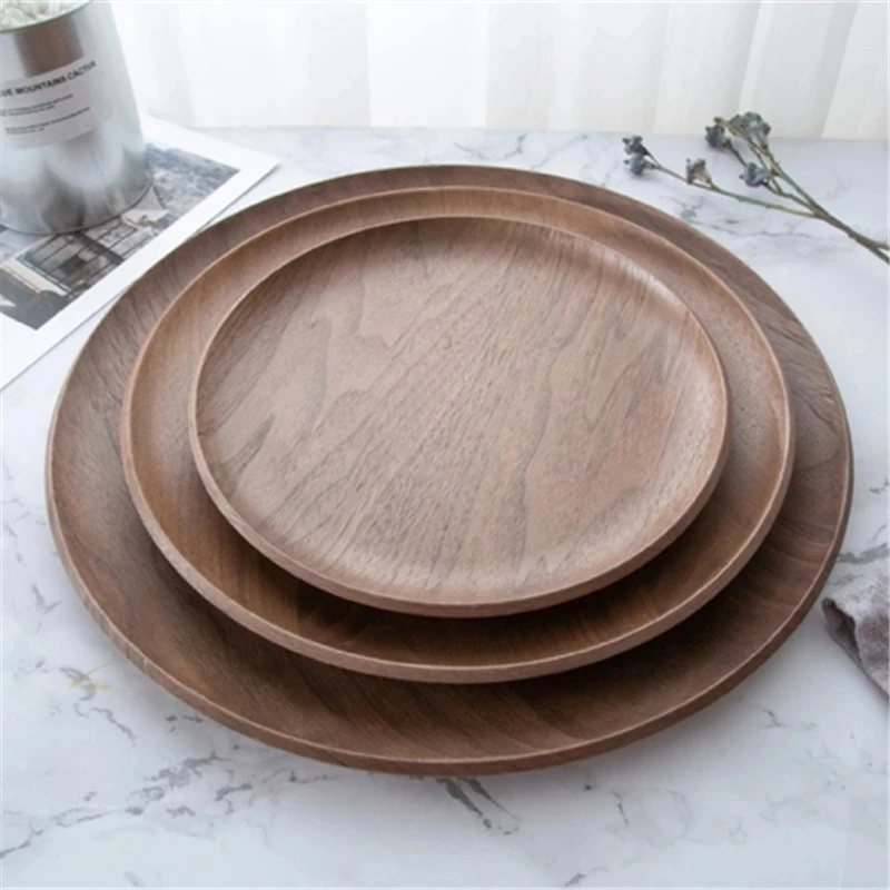 

Large Size Black Walnut Plate Candy Fruit Dinner Dessert Tea Plate Food Storage Dishes 30/36CM
